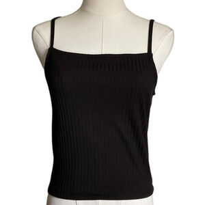 Love J Tank Top Womens Large Black Ribbed Spaghetti Strap Pullover Stretchy